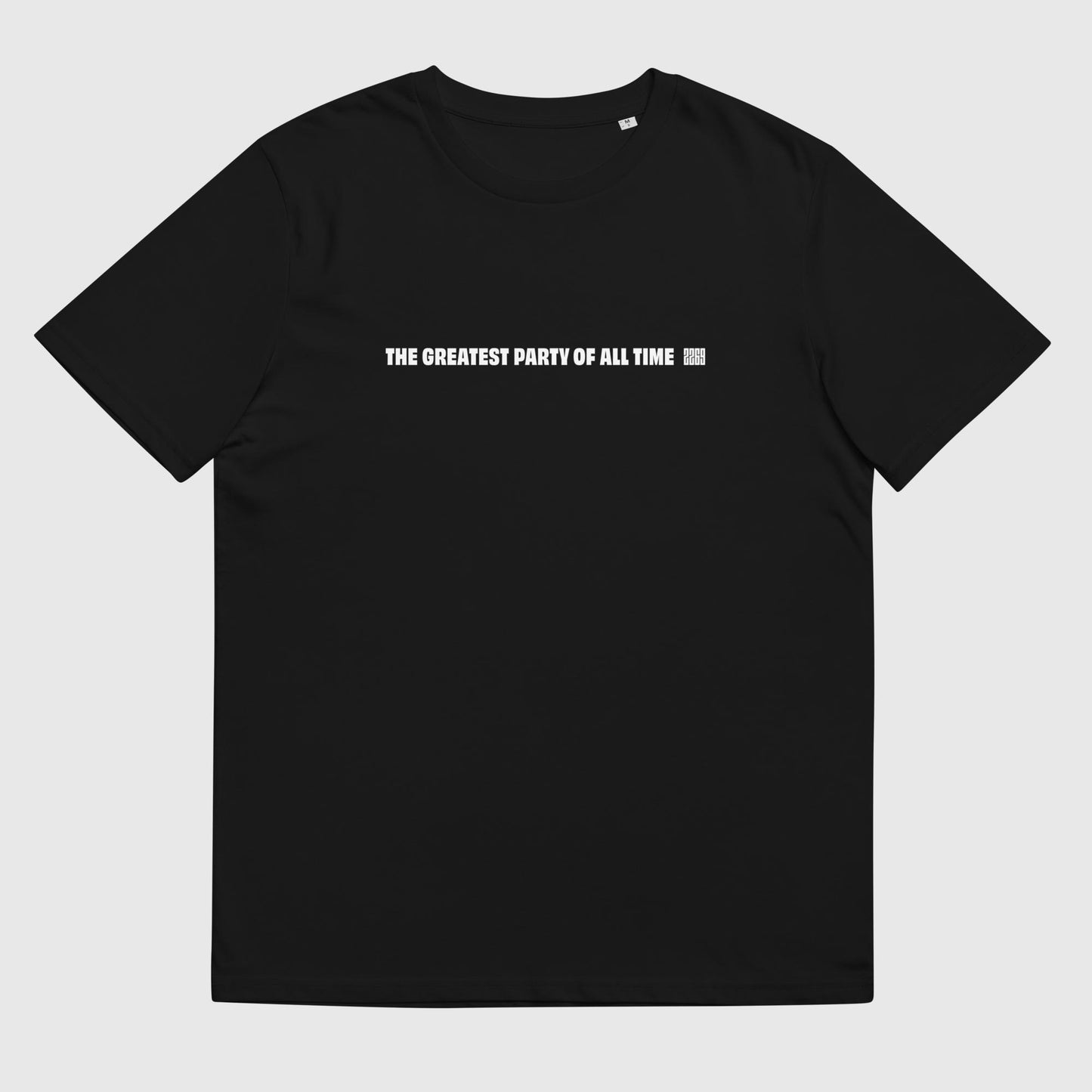 Men's black organic cotton t-shirt with English 2269 party message