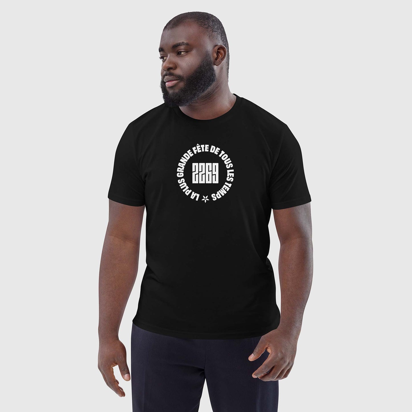 Men's black organic cotton t-shirt with French 2269 party circle