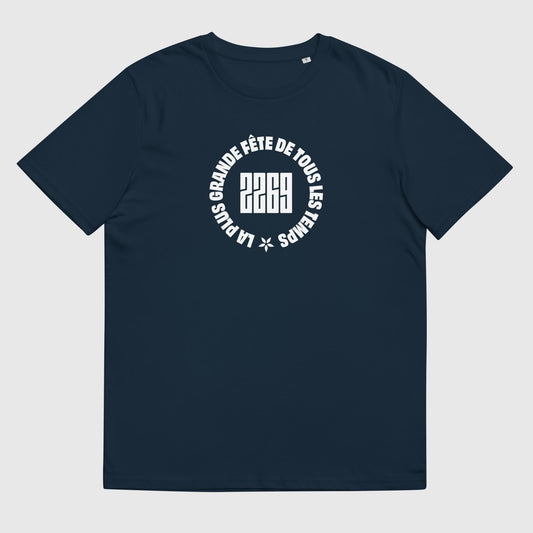 Men's navy organic cotton t-shirt with French 2269 party circle