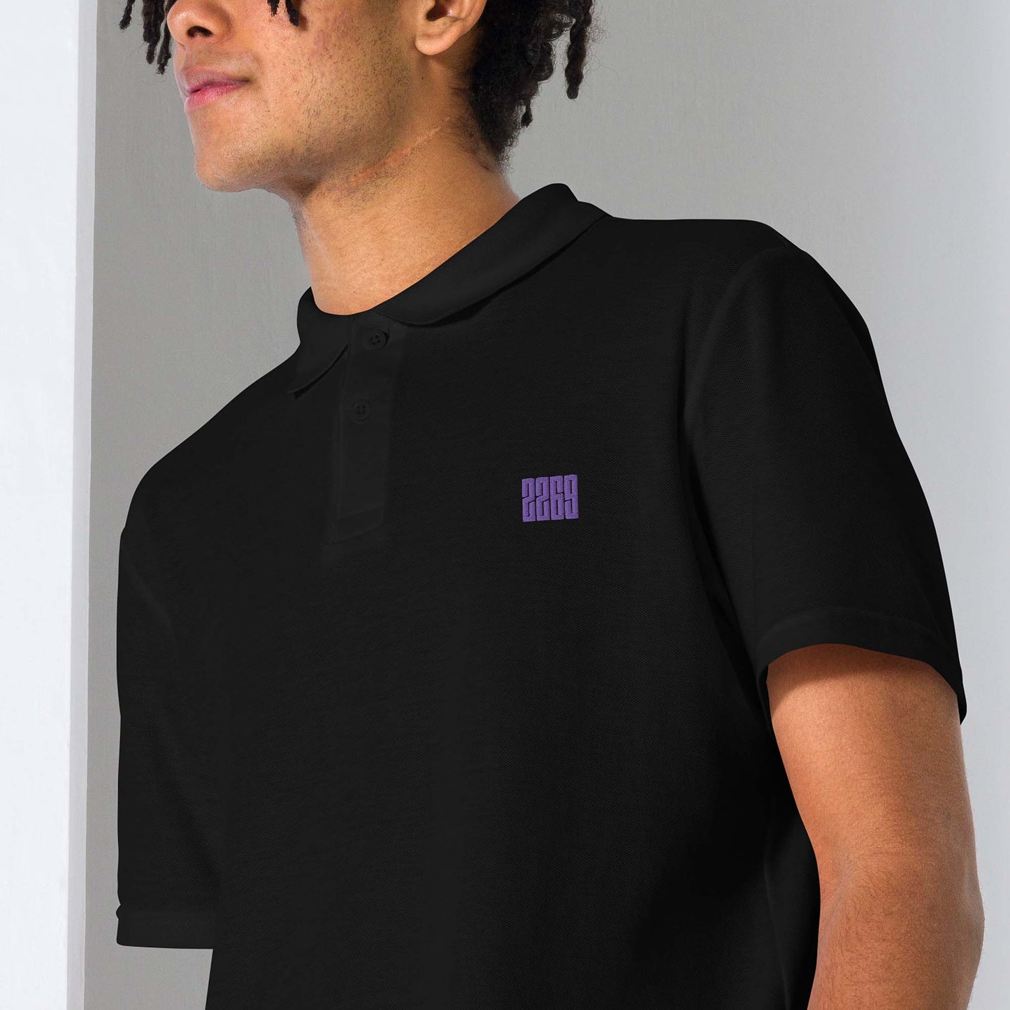 Men's black pique polo shirt with embroidered 2269 logo