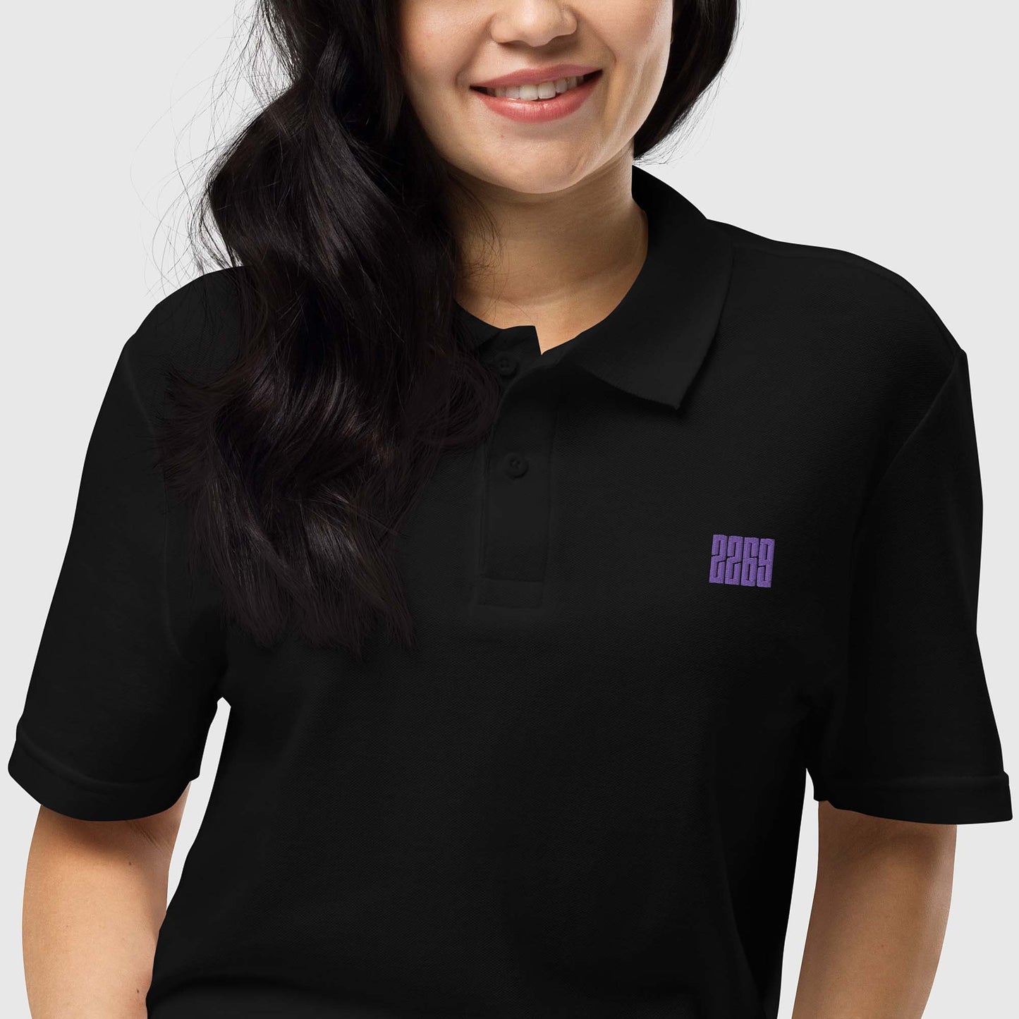 Unisex black pique polo shirt with embroidered 2269 logo
