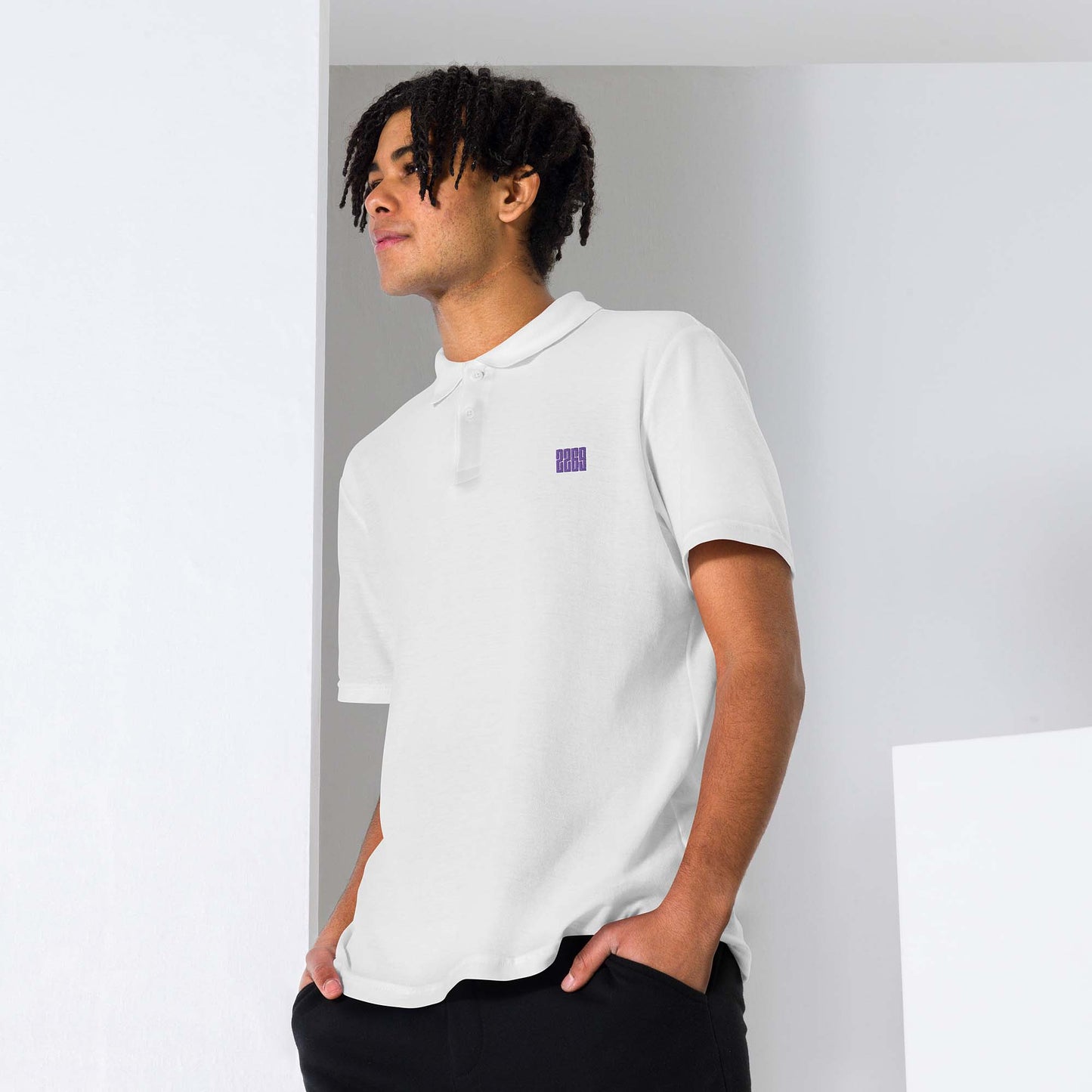 Men's white pique polo shirt with embroidered 2269 logo