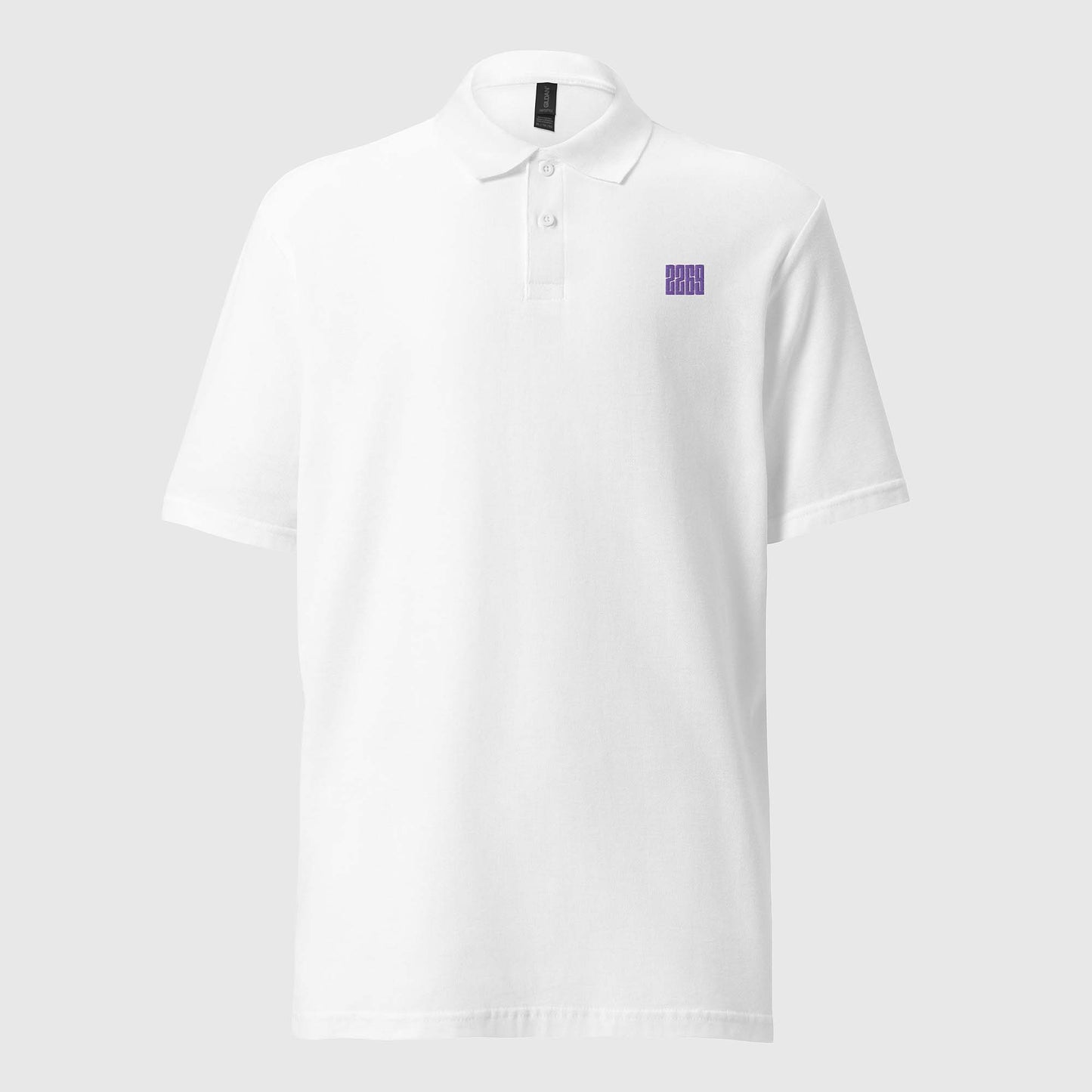 Unisex white pique polo shirt with embroidered 2269 logo