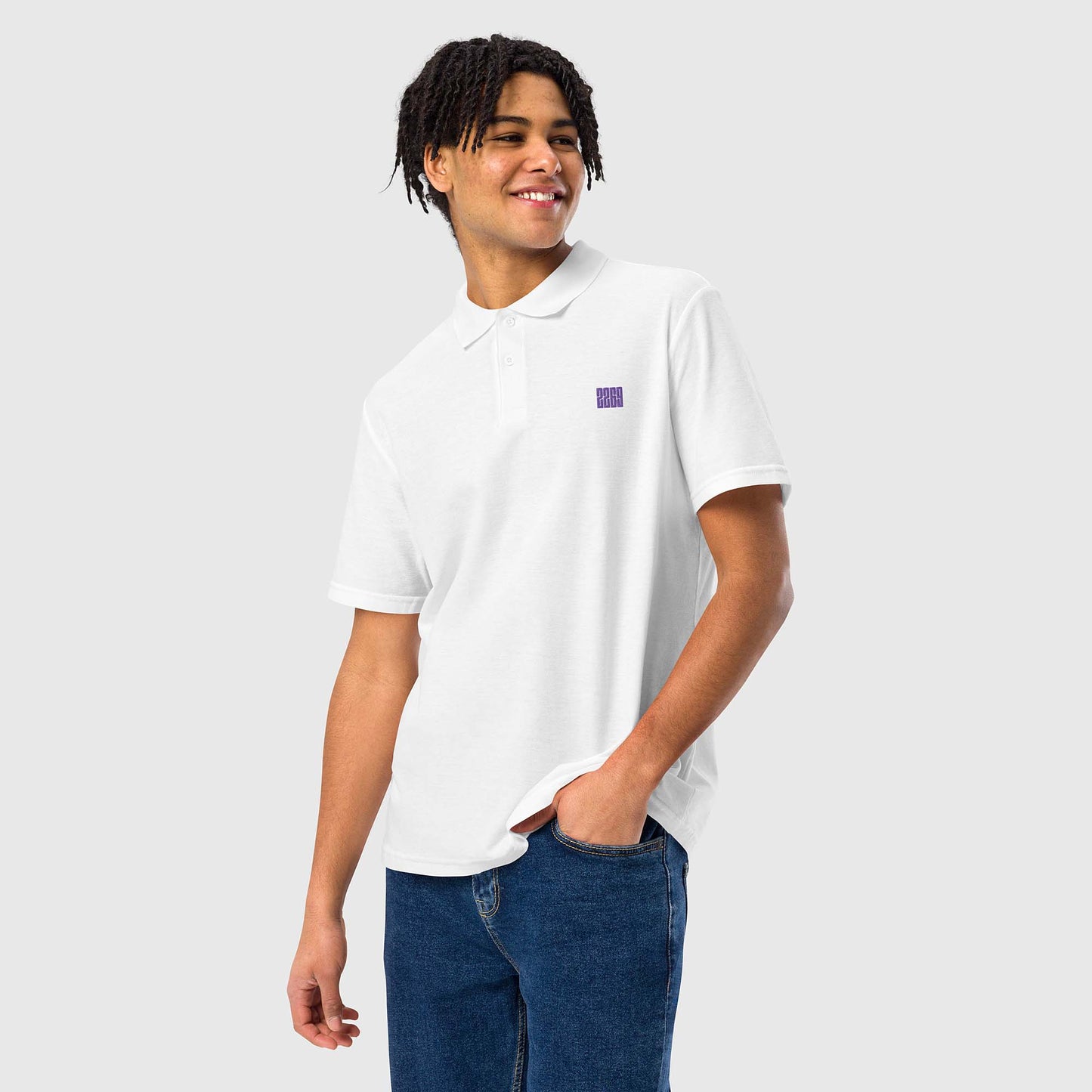 Men's white pique polo shirt with embroidered 2269 logo