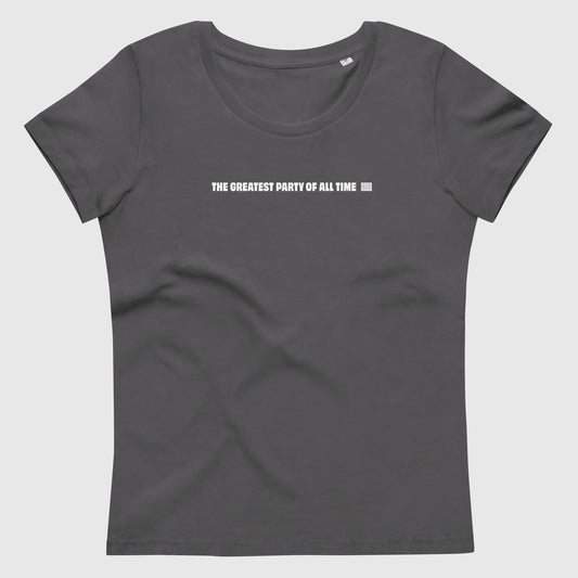 Women's anthracite fitted organic cotton t-shirt with English 2269 party message