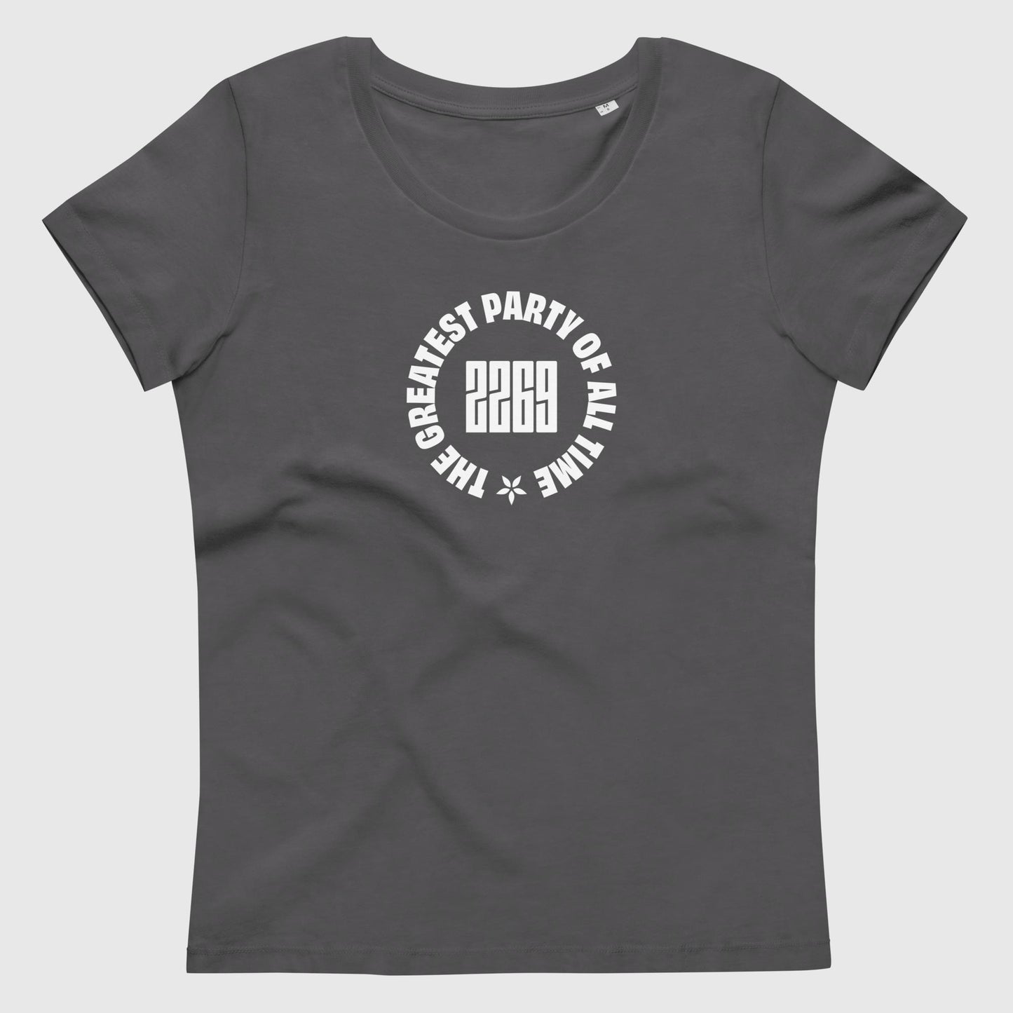 Women's anthracite fitted organic cotton t-shirt with English 2269 party circle