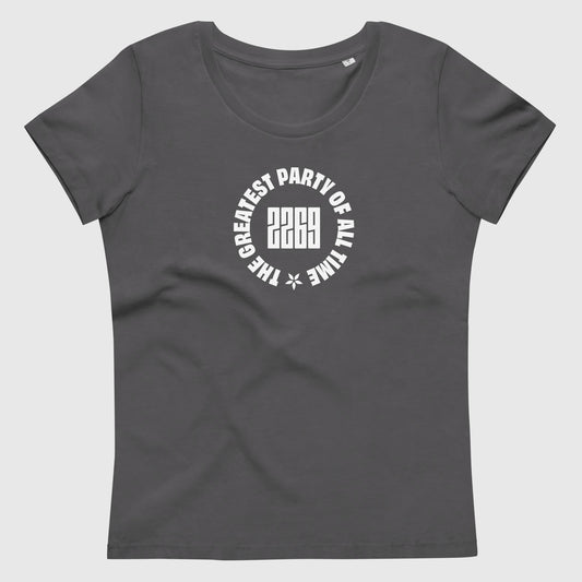 Women's anthracite fitted organic cotton t-shirt with English 2269 party circle