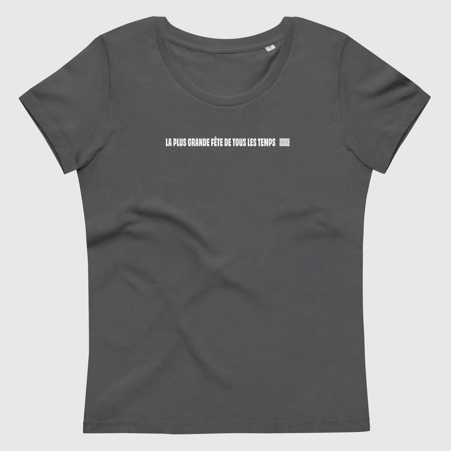 Women's anthracite fitted organic cotton t-shirt with French 2269 party message