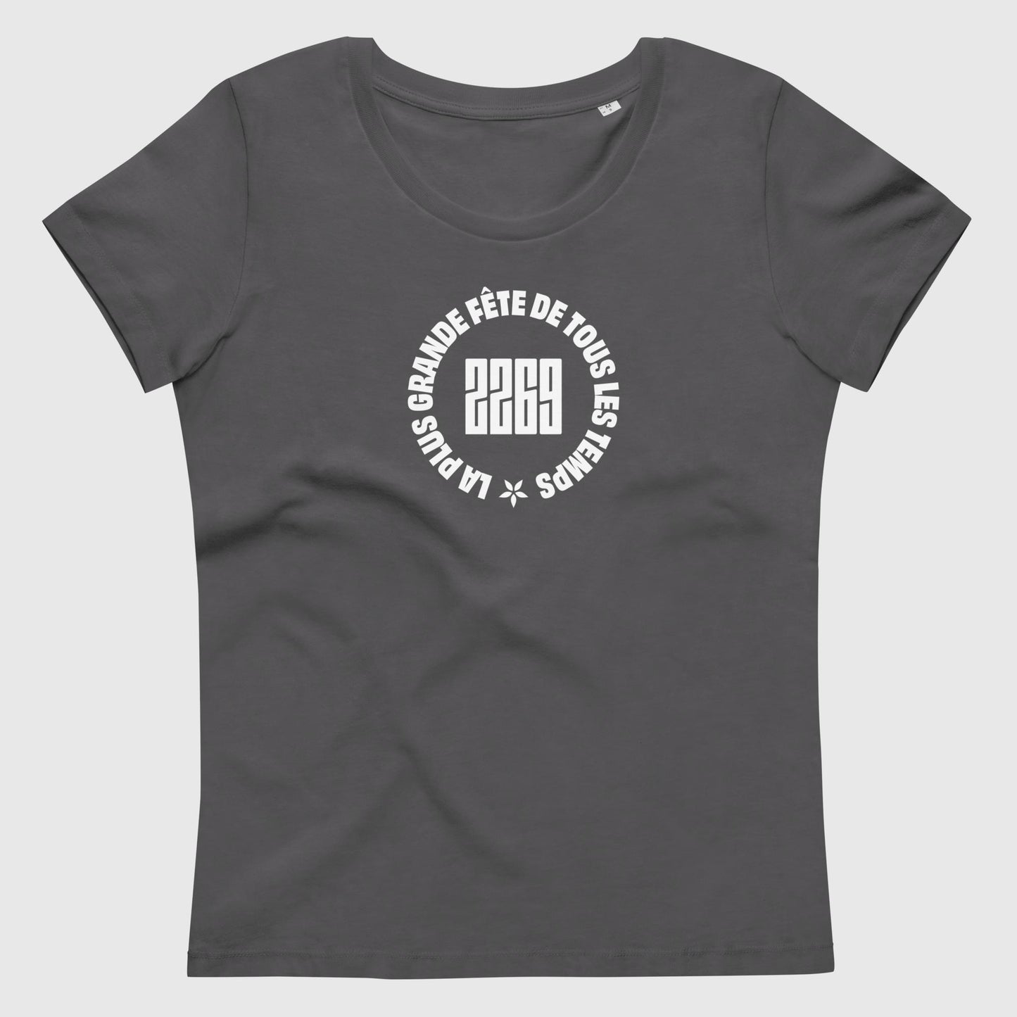 Women's anthracite fitted organic cotton t-shirt with French 2269 party circle