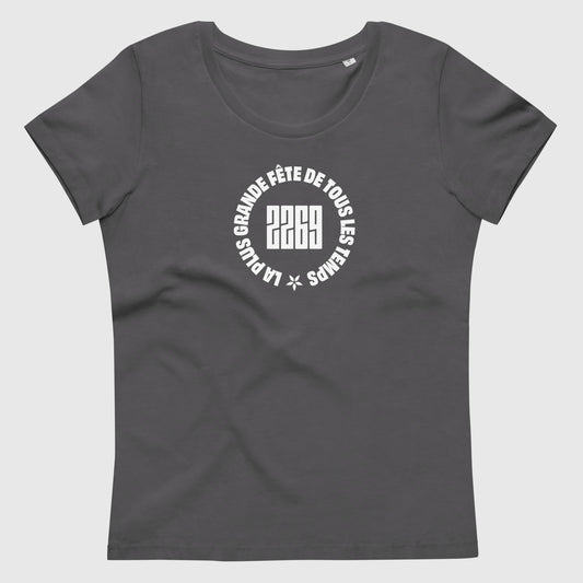 Women's anthracite fitted organic cotton t-shirt with French 2269 party circle