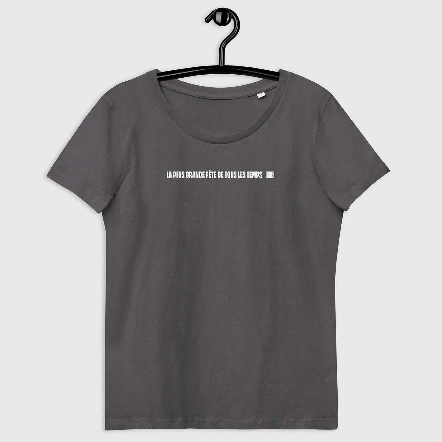 Women's anthracite fitted organic cotton t-shirt with French 2269 party message