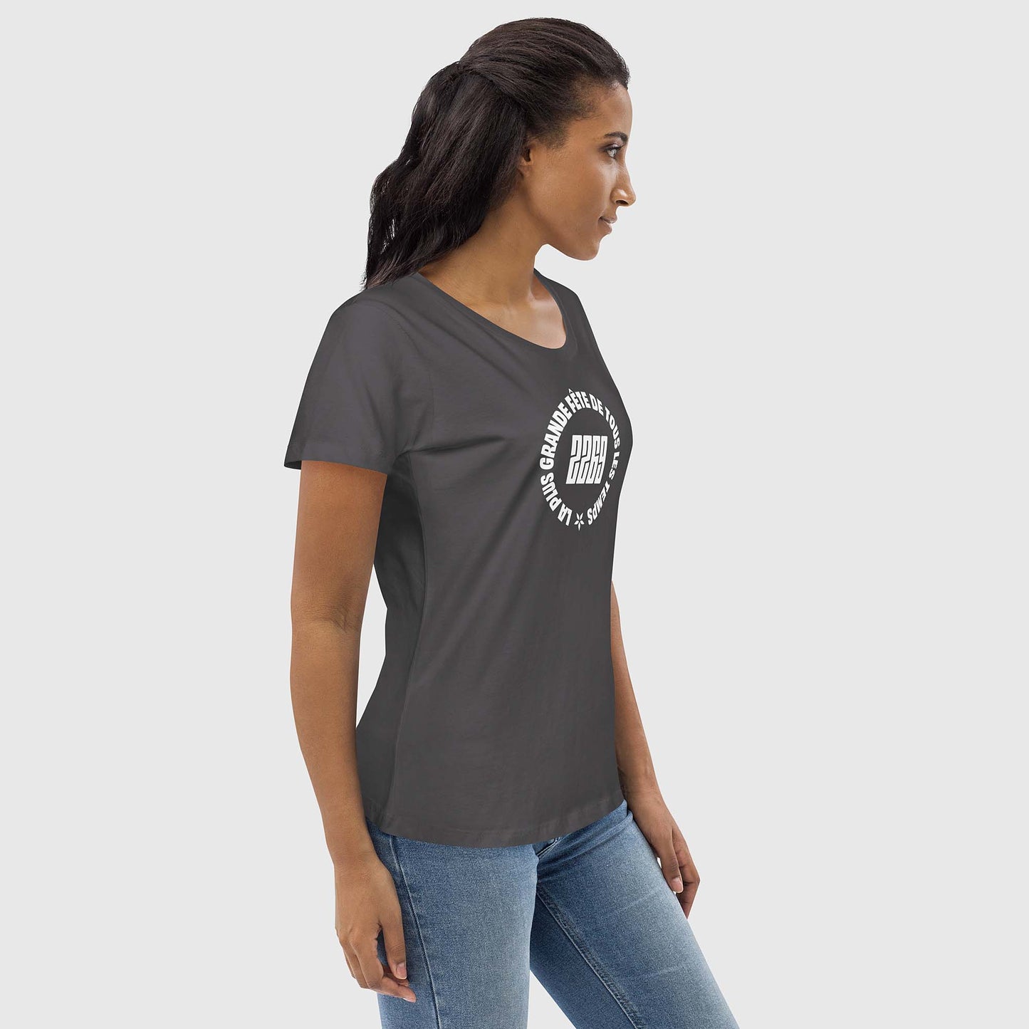 Women's anthracite fitted organic cotton t-shirt with French 2269 party circle