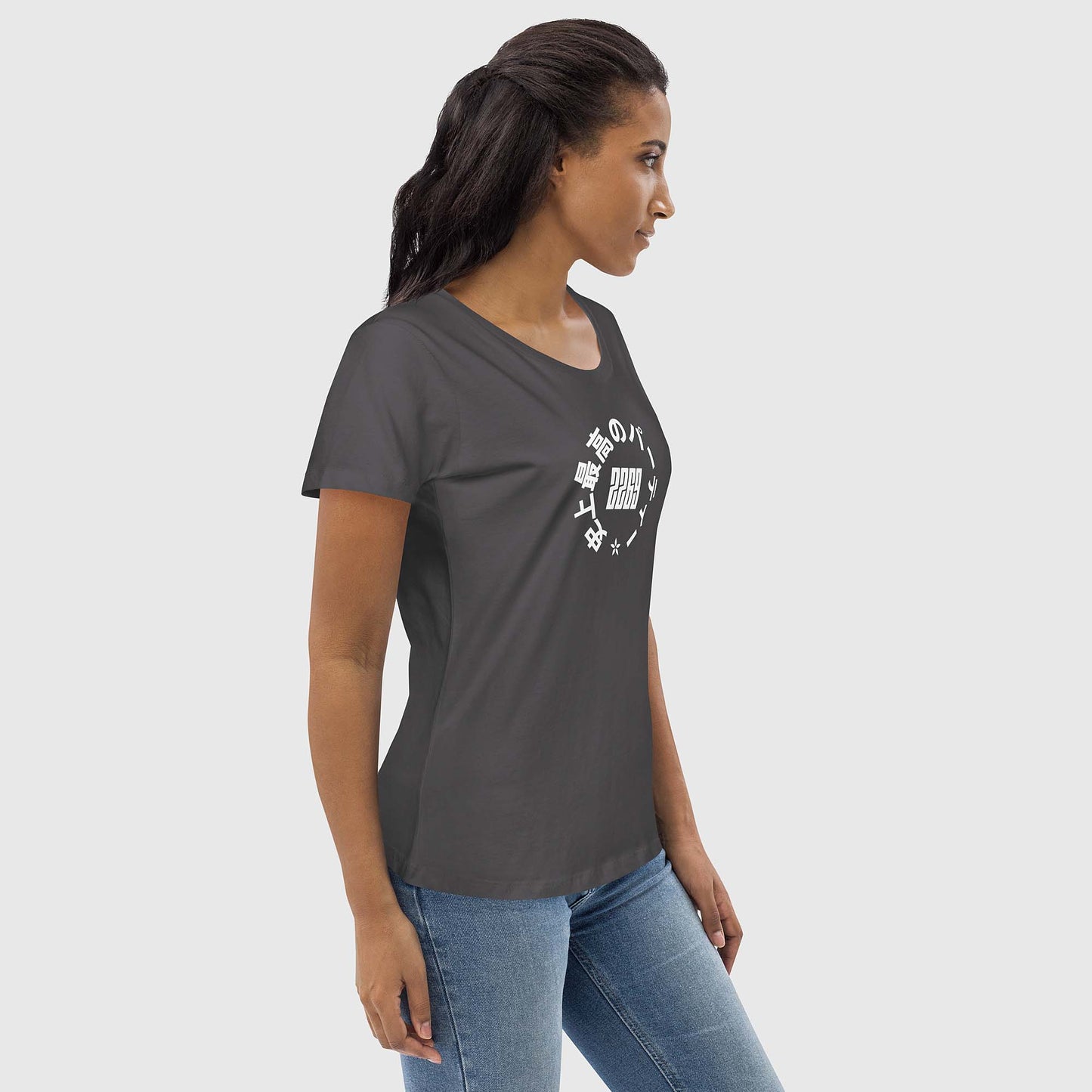 Women's anthracite fitted organic cotton t-shirt with Japanese 2269 party circle