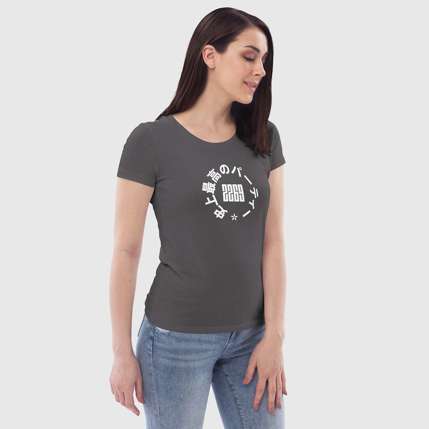 Women's anthracite fitted organic cotton t-shirt with Japanese 2269 party circle
