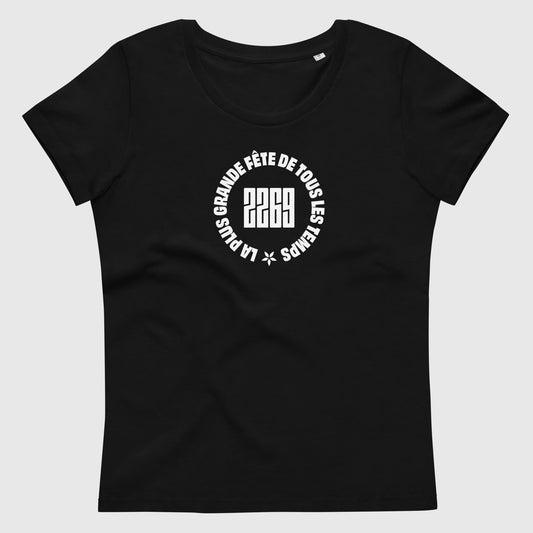 Women's black fitted organic cotton t-shirt with French 2269 party circle