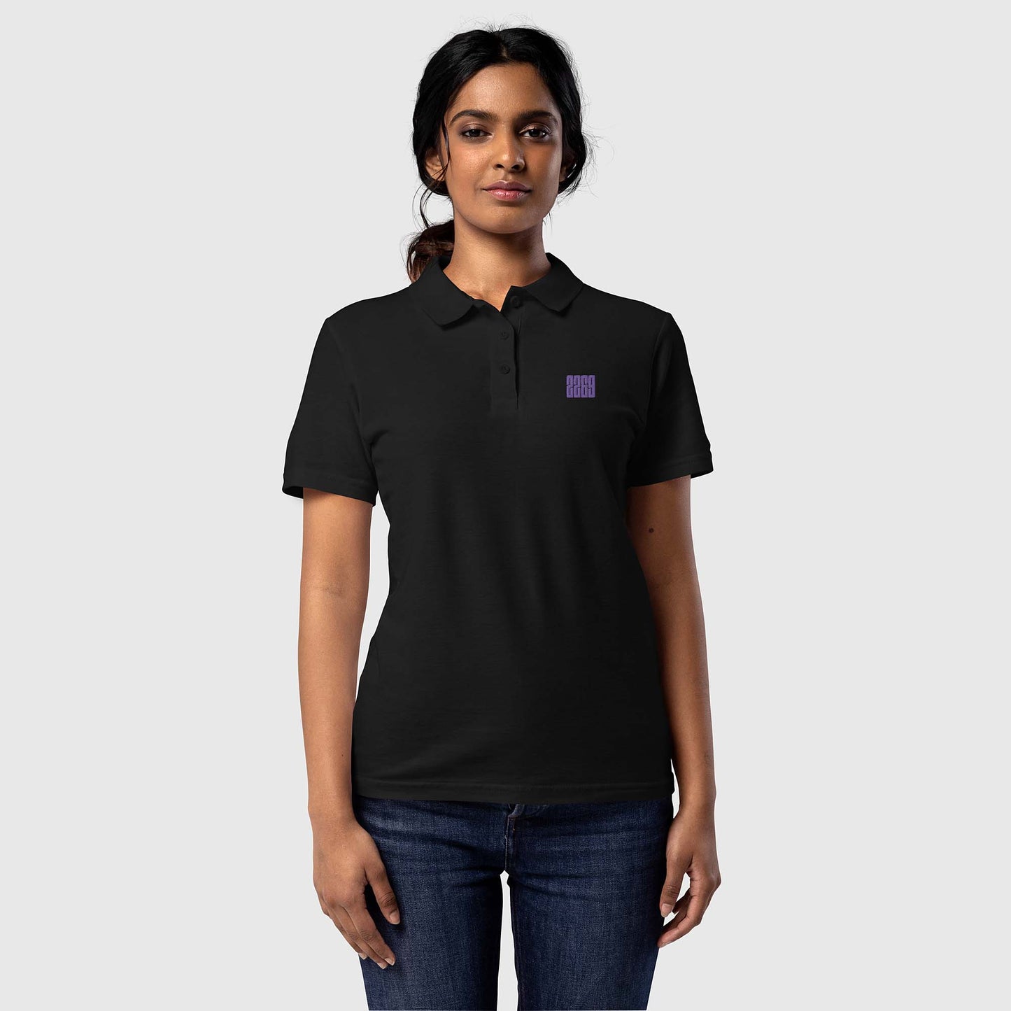 Women’s black pique polo shirt with embroidered 2269 logo