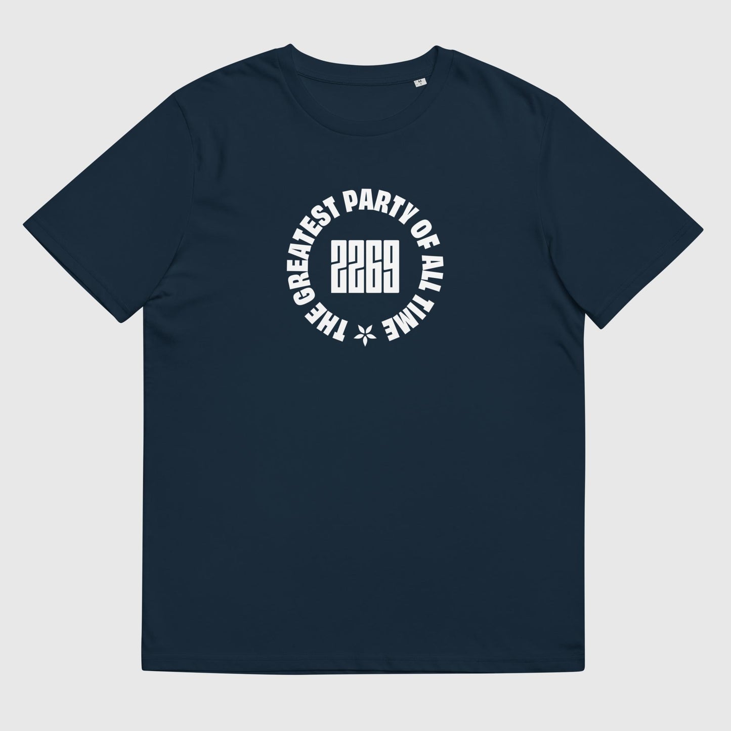 Men's navy organic cotton t-shirt with English 2269 party circle