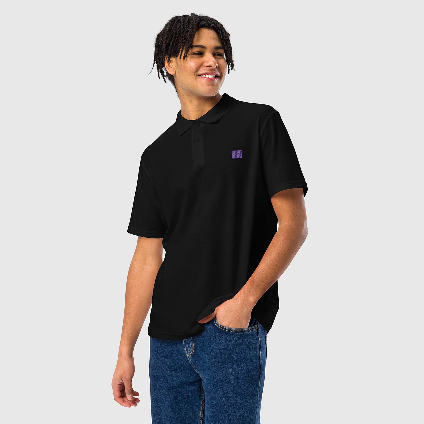 Unisex black pique polo shirt with embroidered 2269 logo