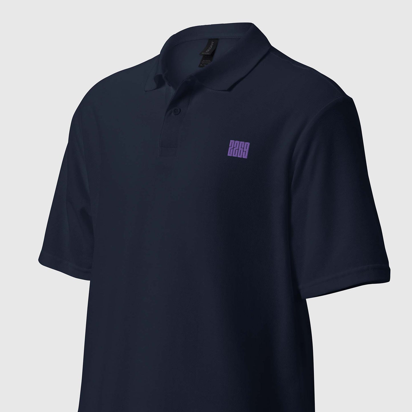 Unisex navy pique polo shirt with embroidered 2269 logo