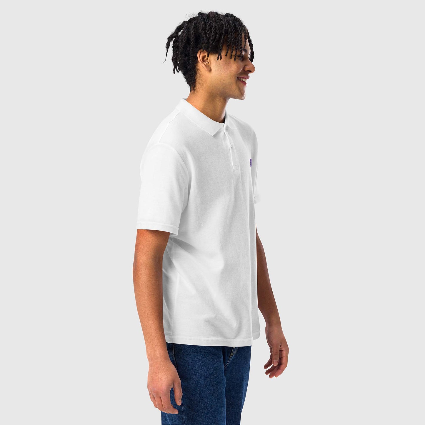 Men's white pique polo shirt with embroidered 2269 logo